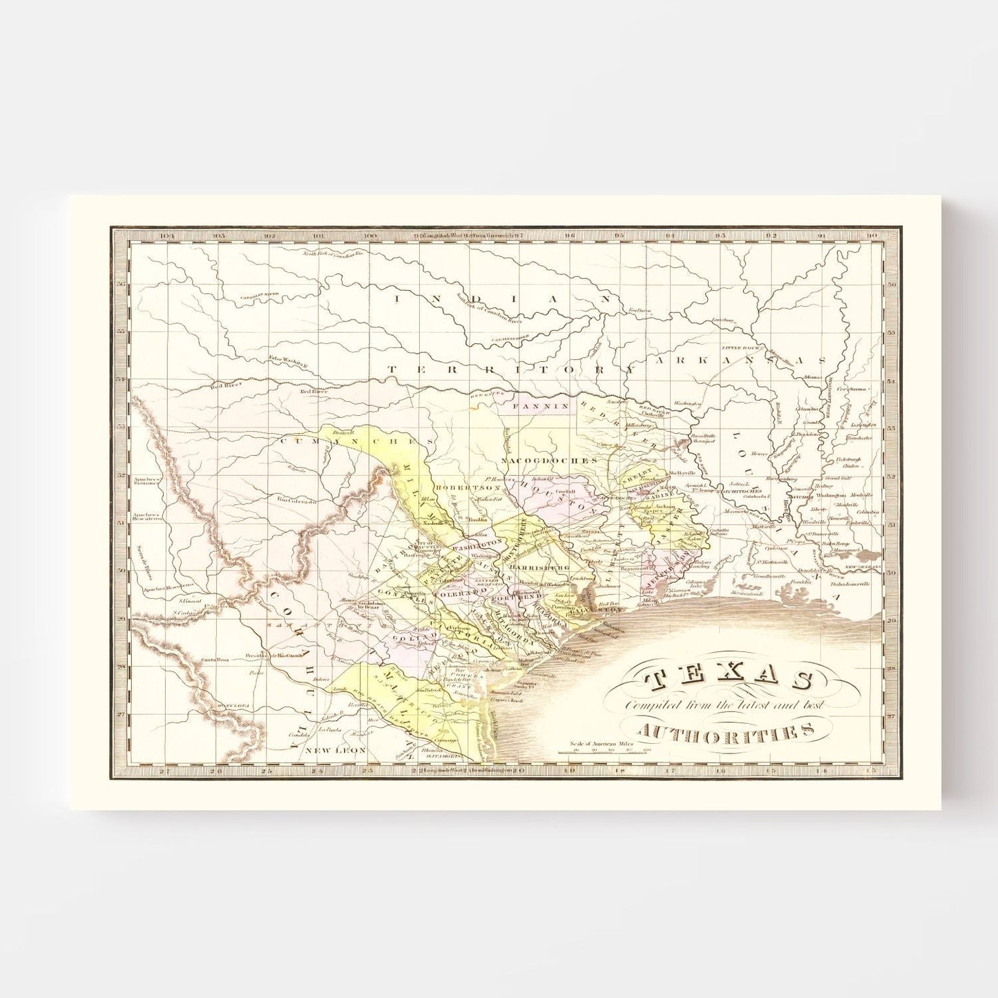 Vintage Map of Texas, 1842