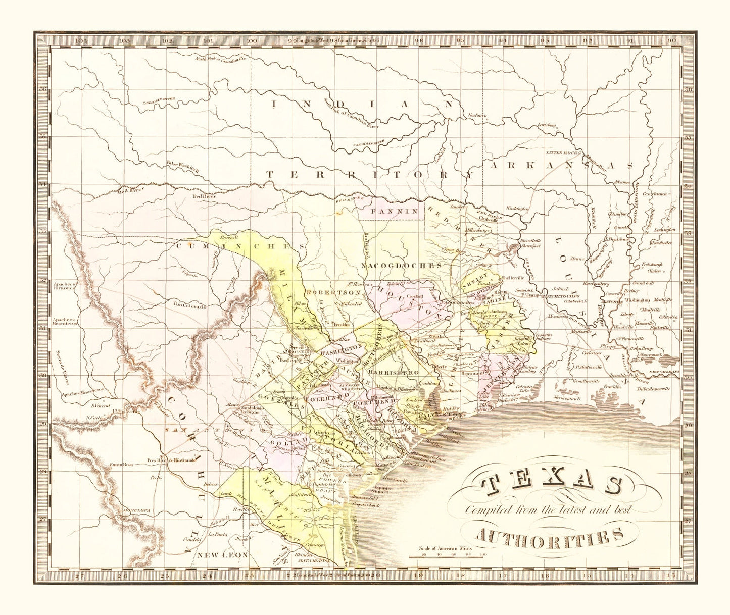 Vintage Map of Texas, 1842
