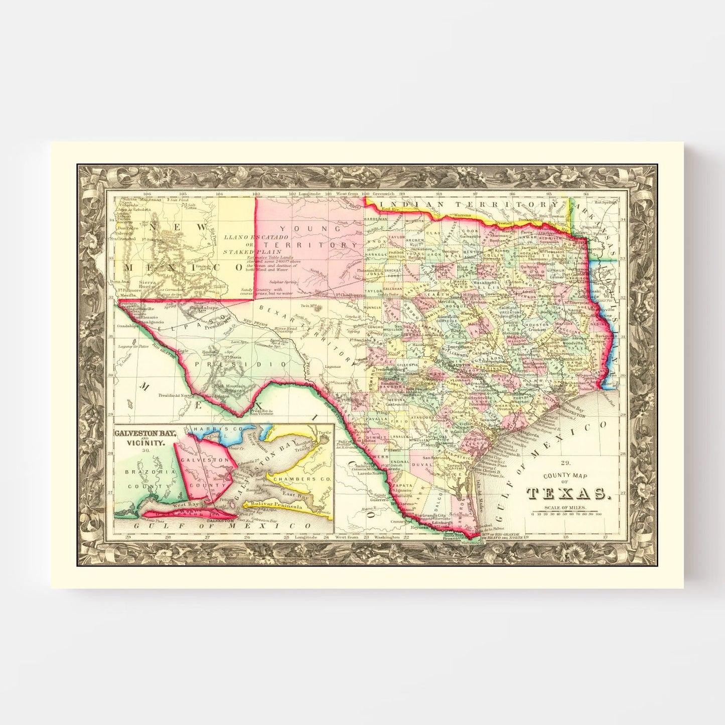 Vintage Map of Texas, 1860
