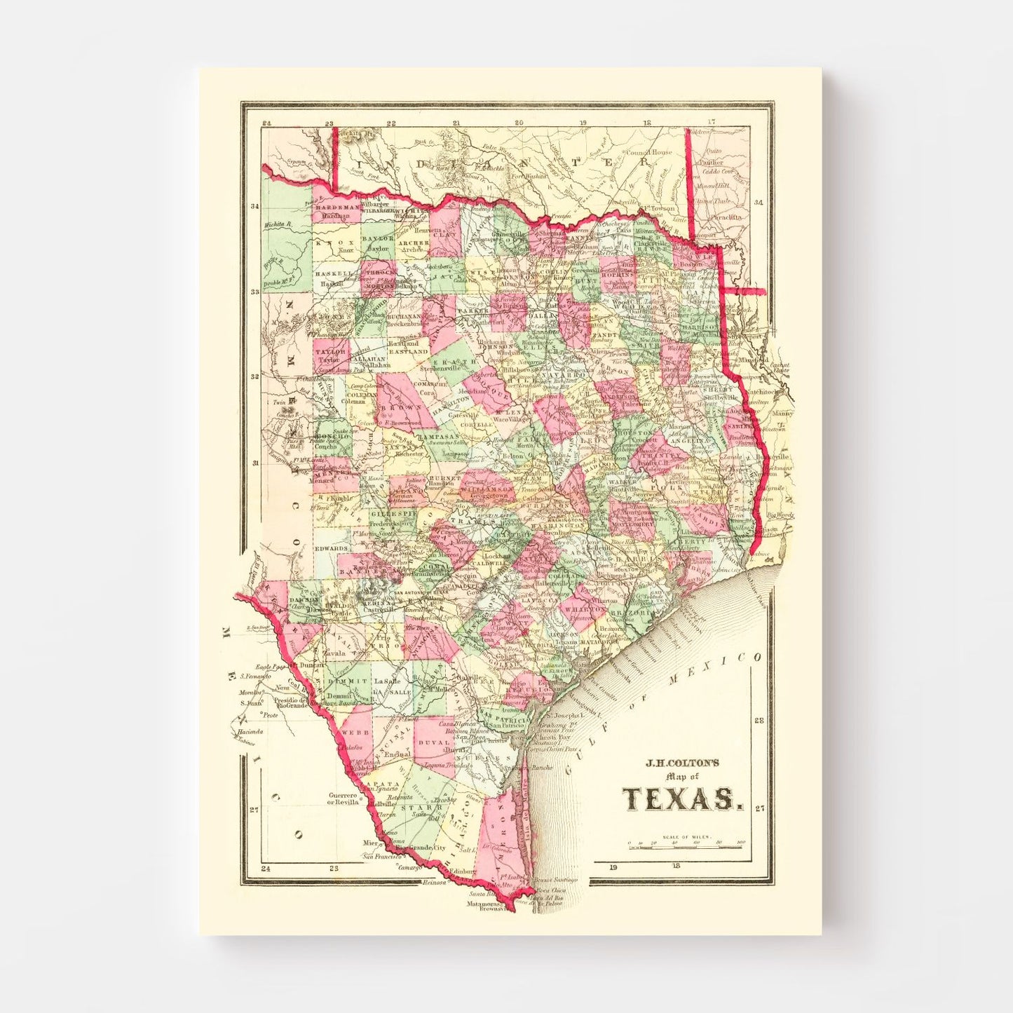 Vintage Map of Texas, 1861