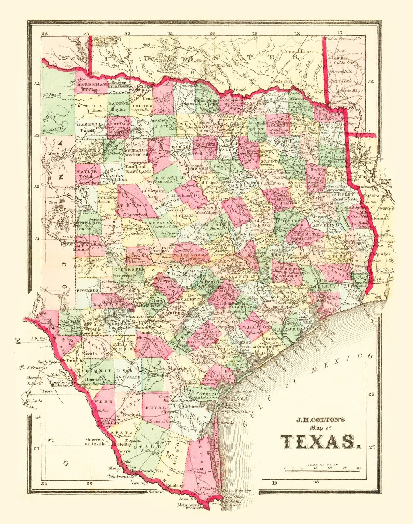 Vintage Map of Texas, 1861