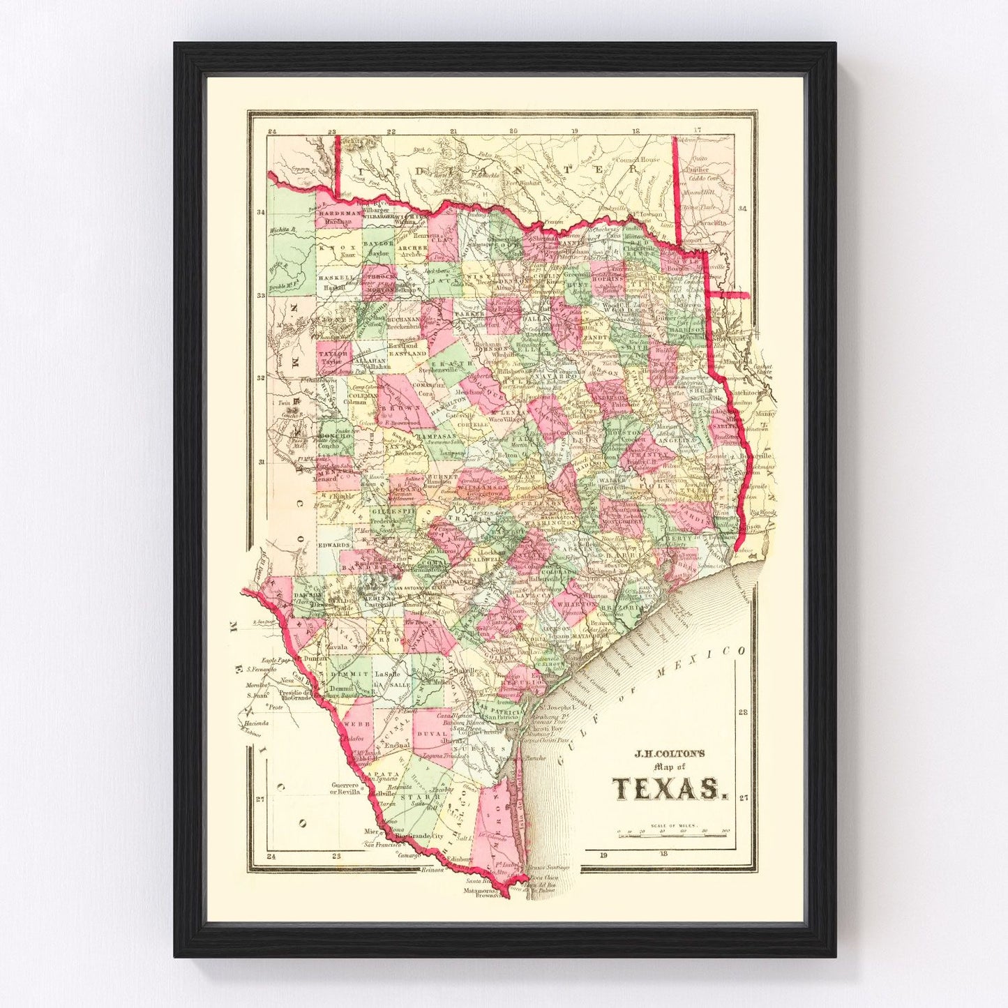 Vintage map of Texas, 1861