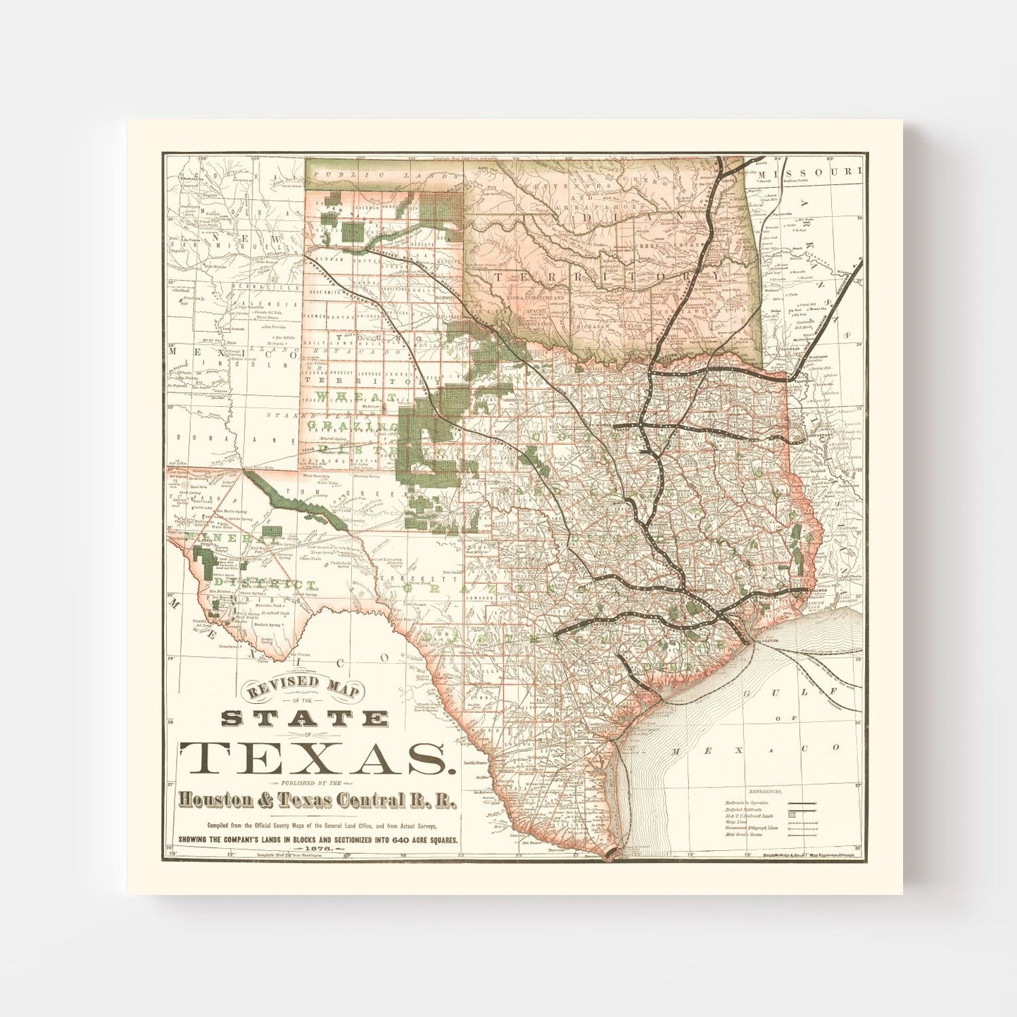 Vintage Map of Texas, 1877