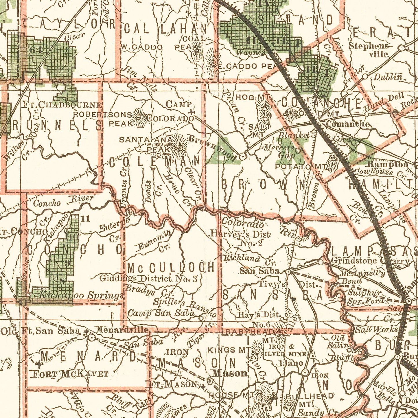 Vintage Map of Texas, 1877