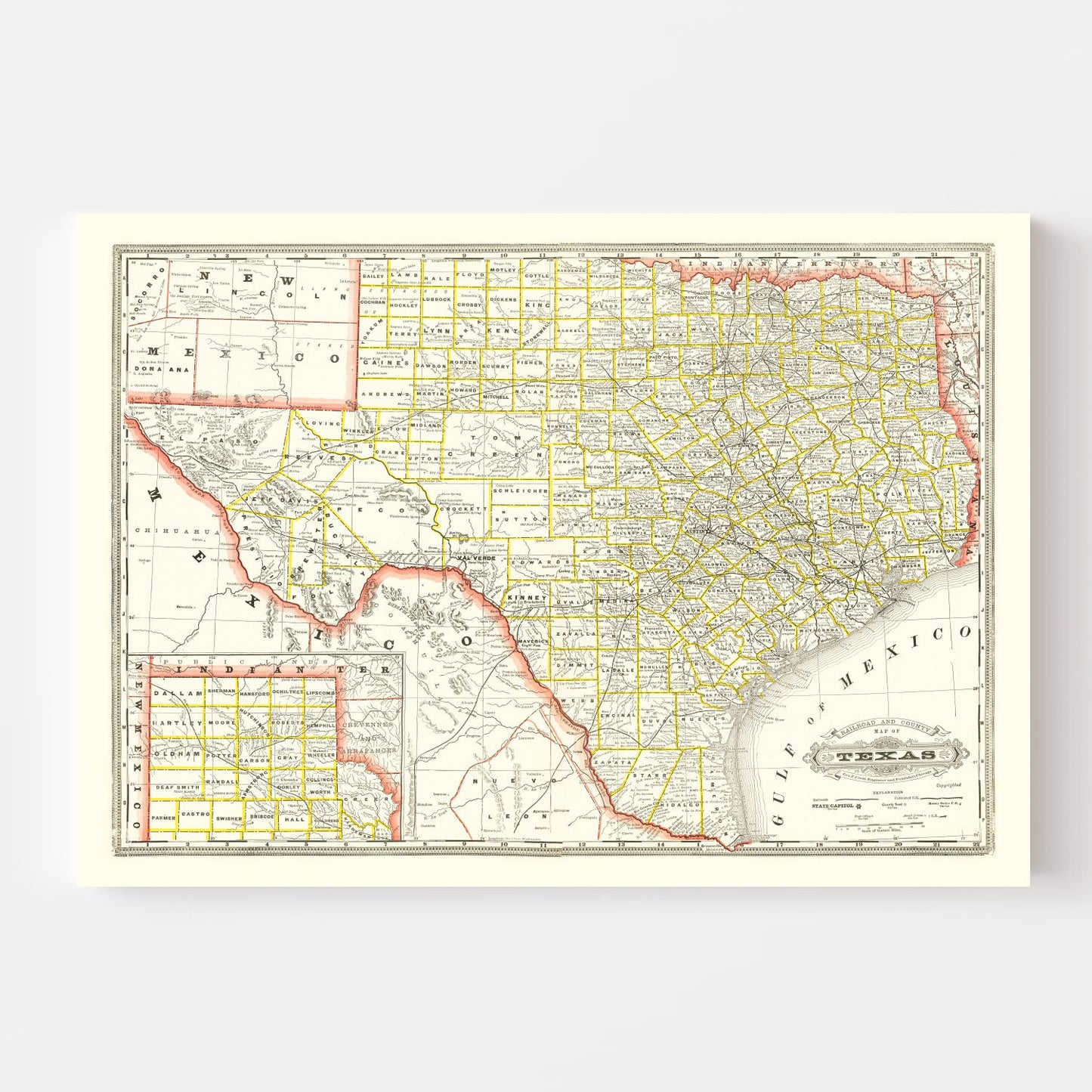 Vintage Railroad Map of Texas, 1888