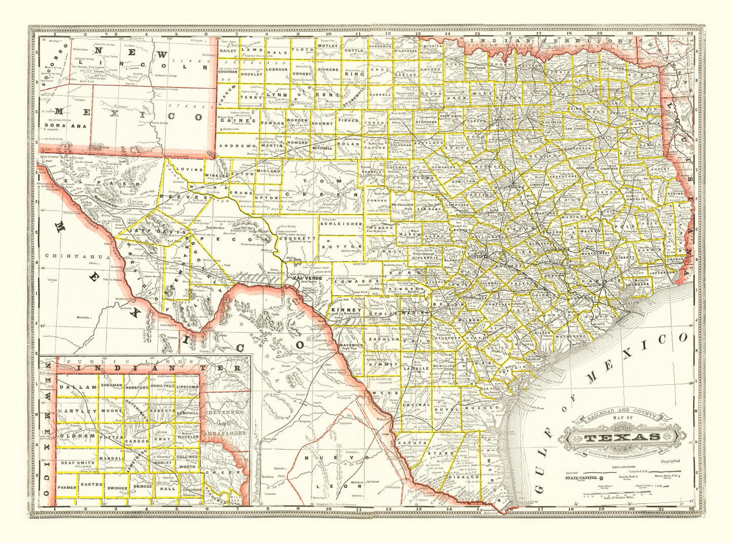 Vintage Railroad Map of Texas, 1888