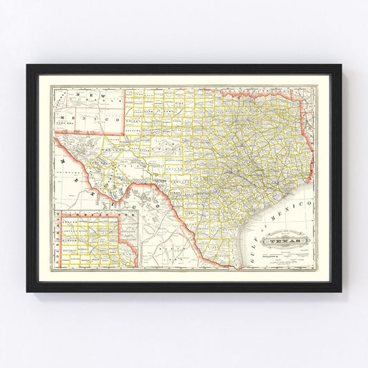 Vintage 1888 railroad map of Texas during cattle and expansion era, restored cartographic print