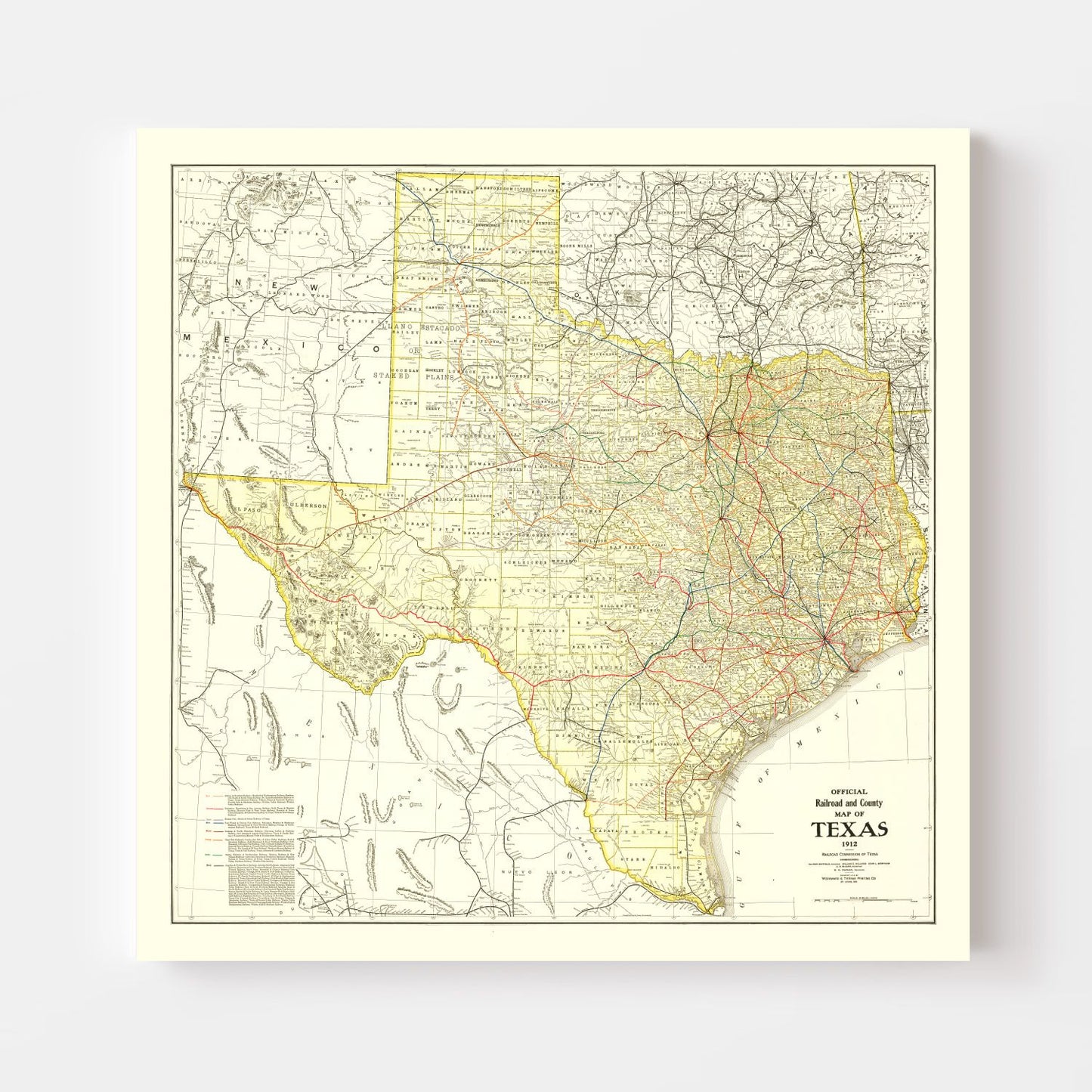Vintage Railroad Map of Texas, 1912