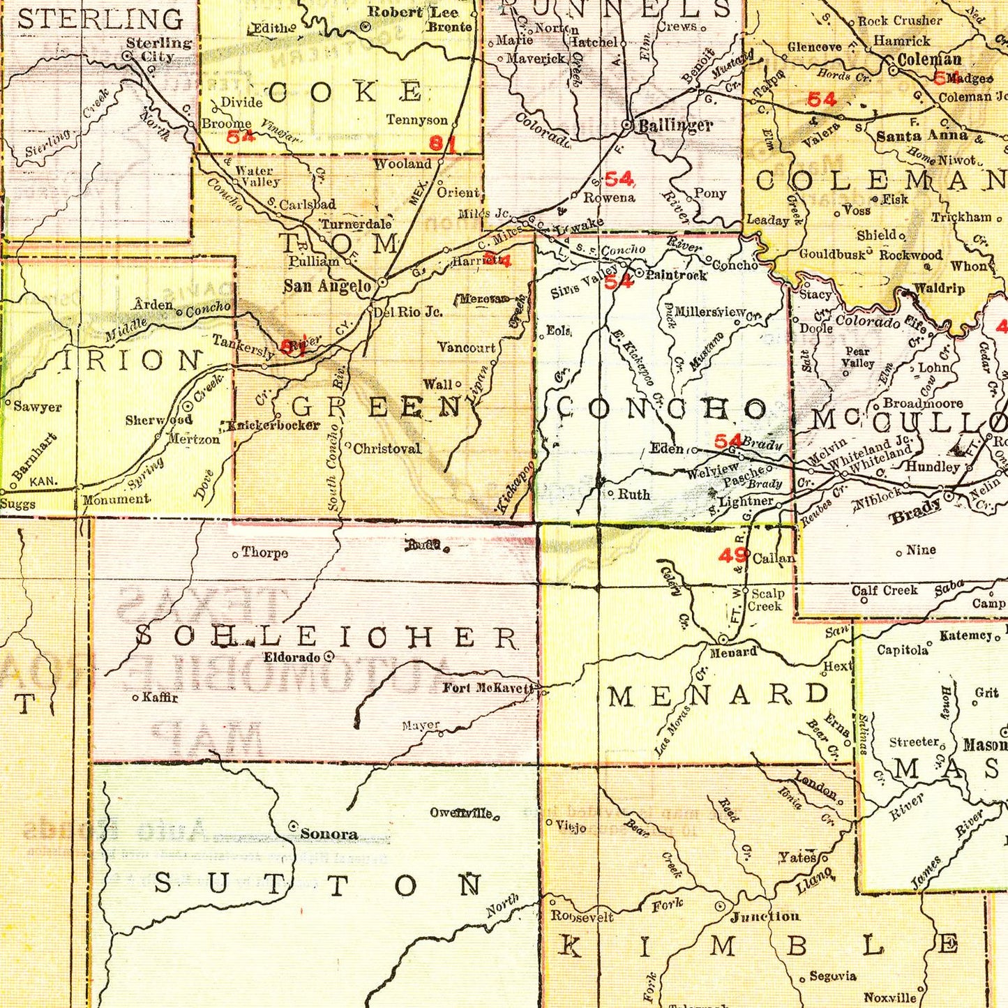Vintage Map of Texas, 1918