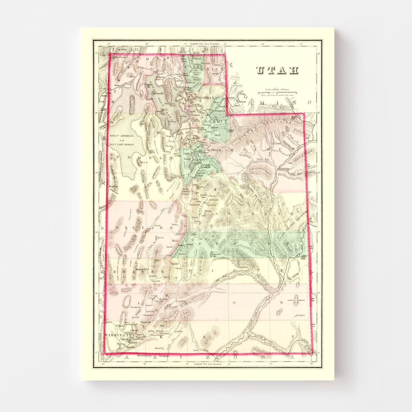 Vintage Map of Utah, 1876