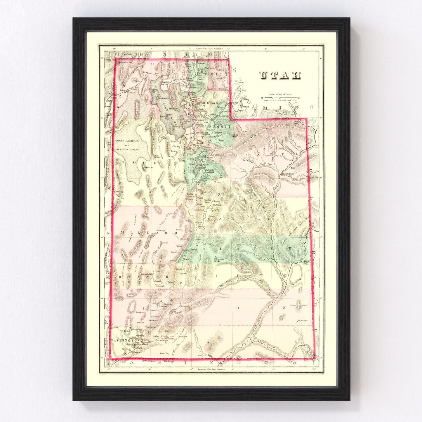 vintage map of Utah, 1876