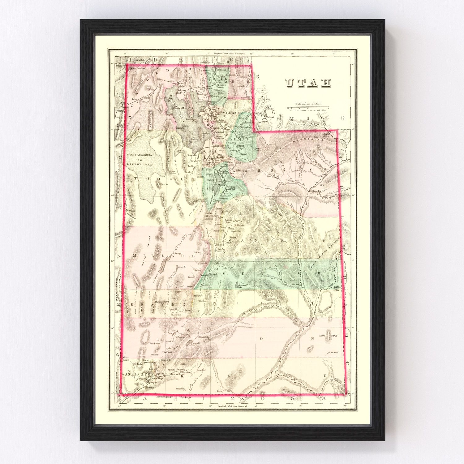 vintage map of Utah, 1876