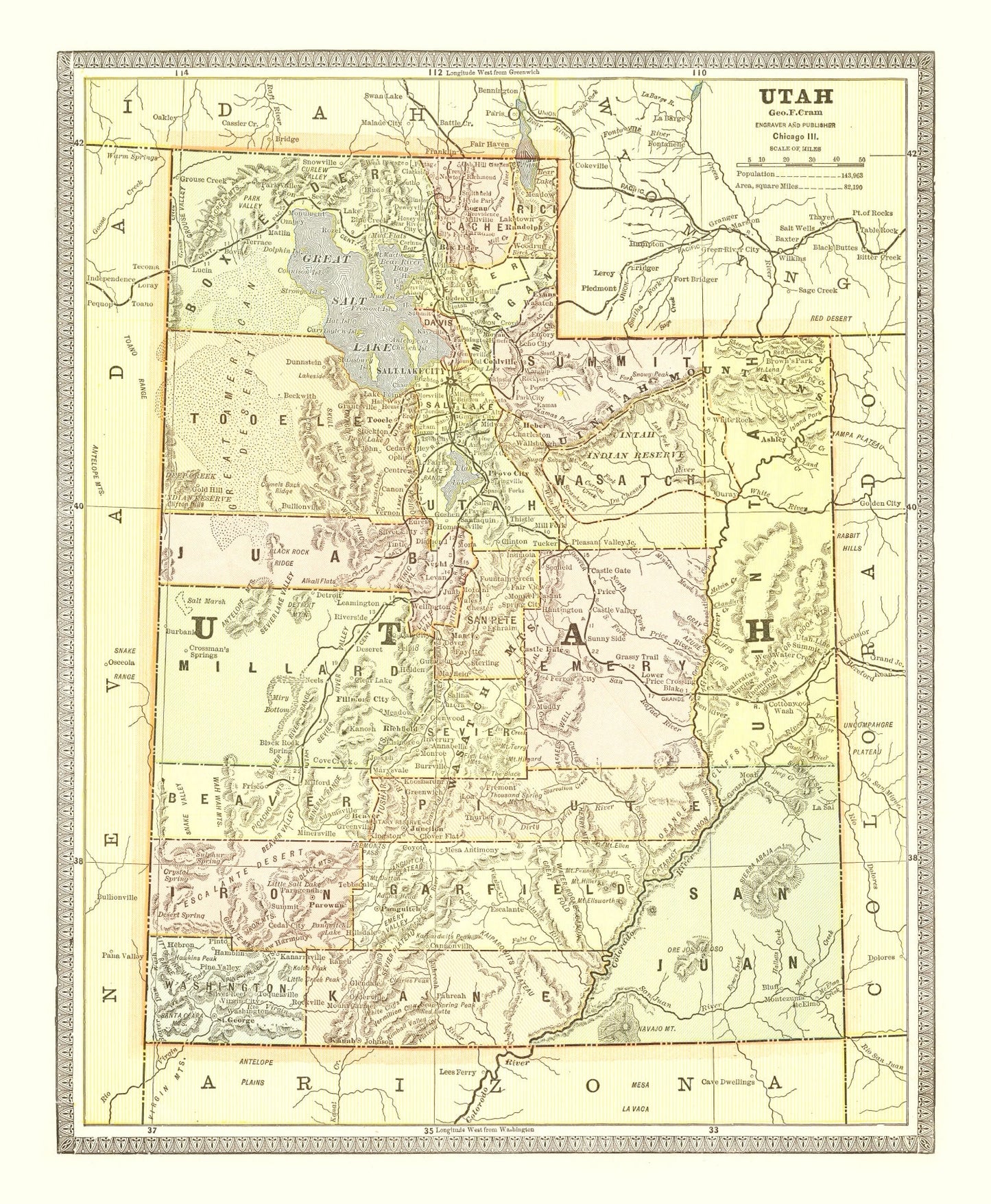 Vintage Map of Utah, 1899