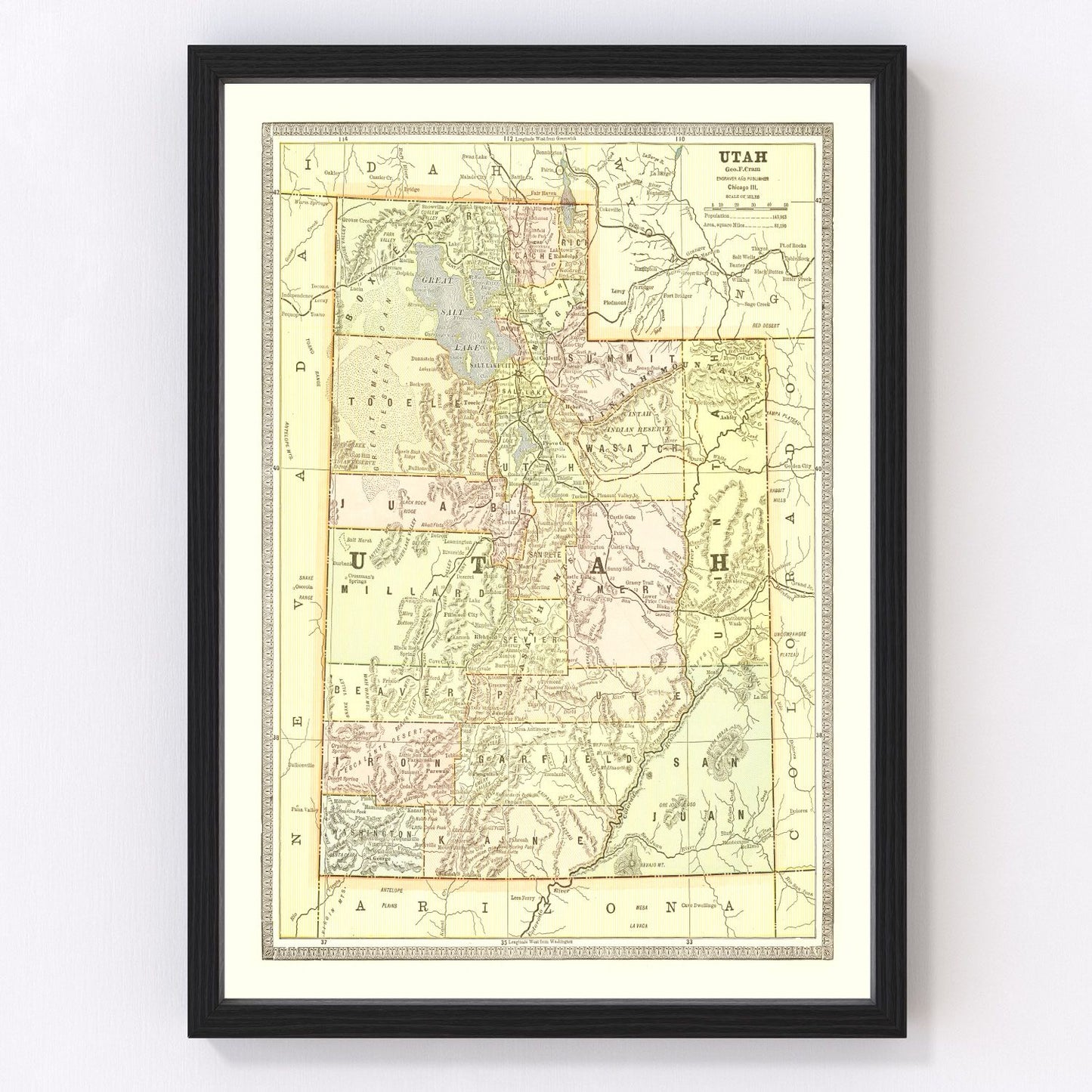Vintage map of Utah, 1899