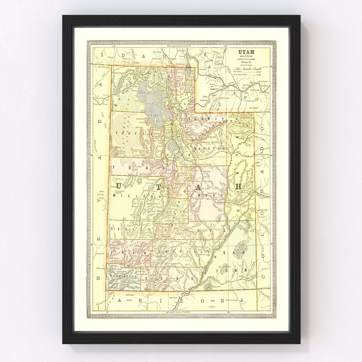 Vintage map of Utah, 1899