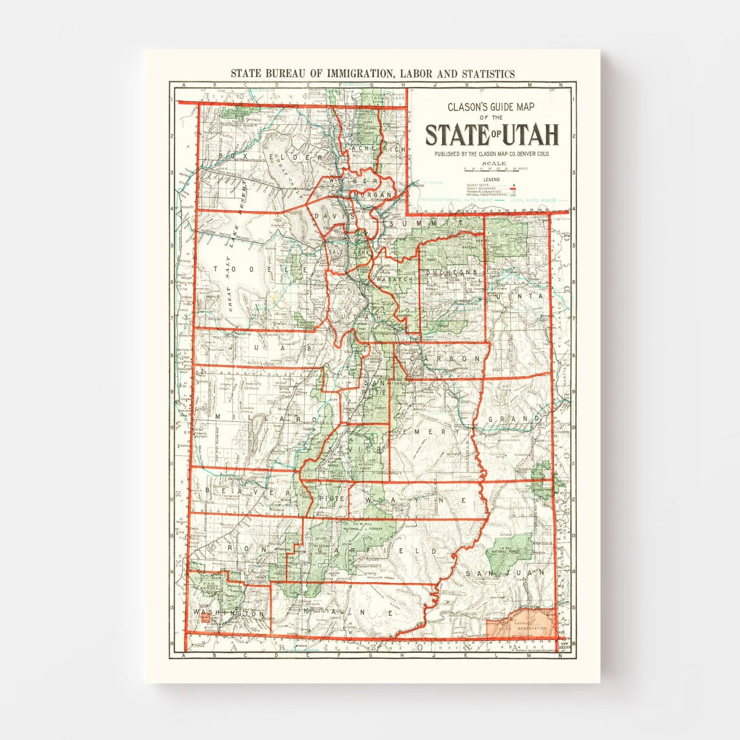 Vintage Map of Utah, 1916