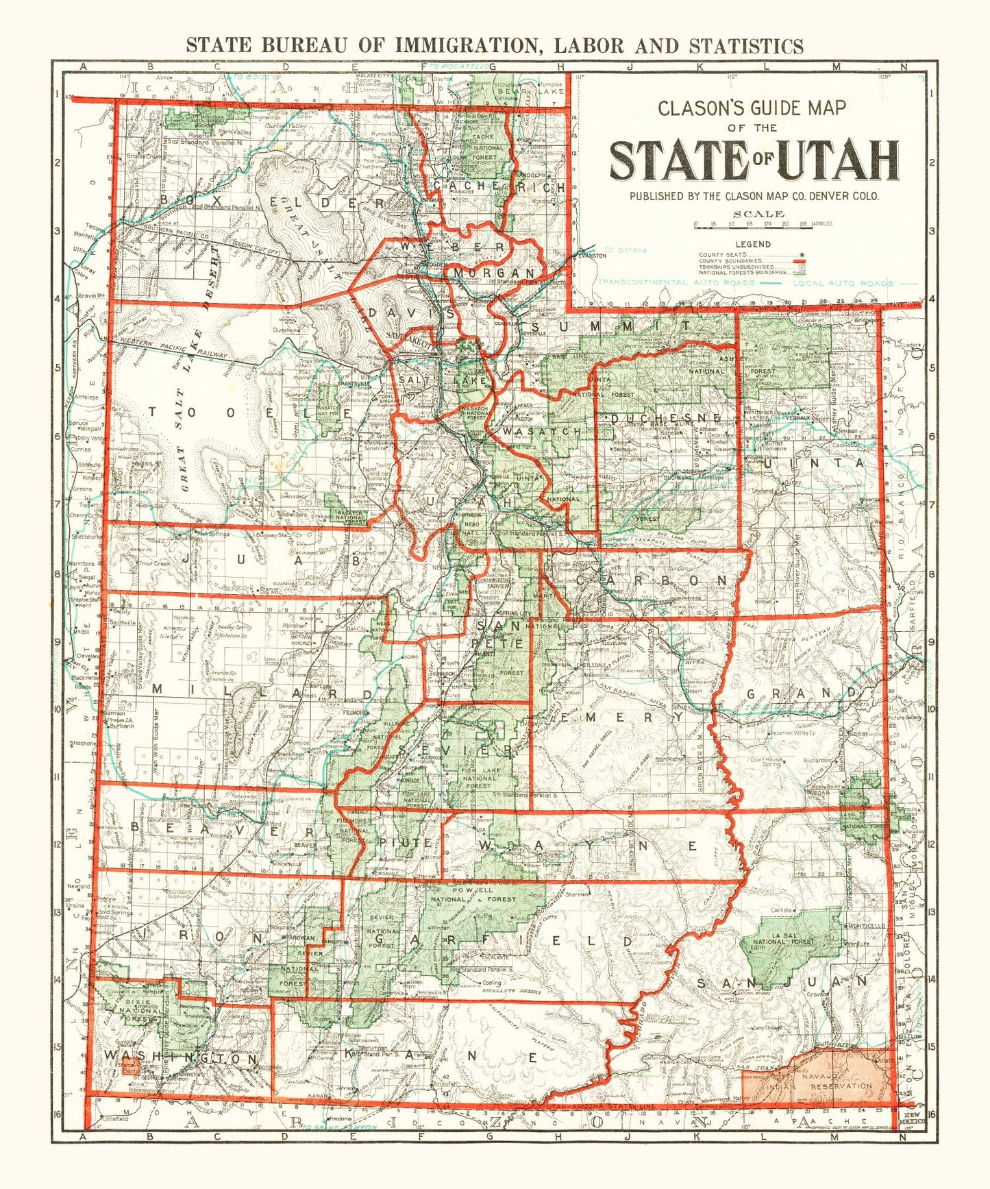 Vintage Map of Utah, 1916