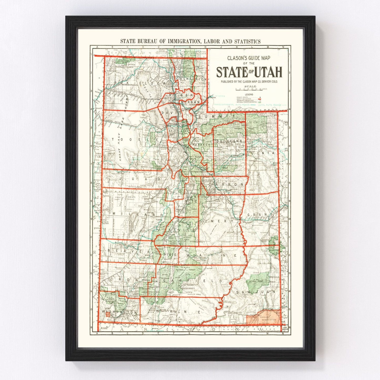 Vintage map of Utah, 1916