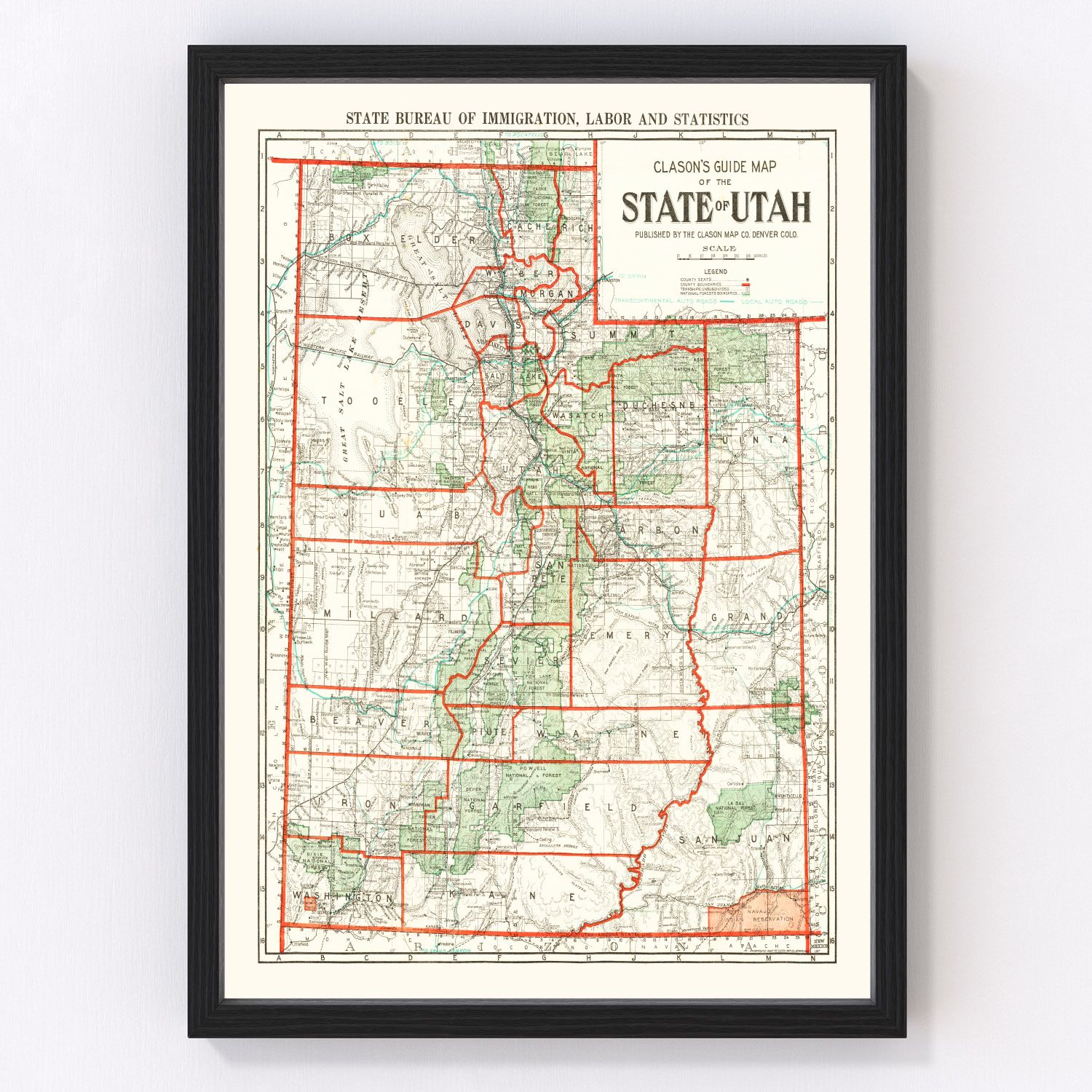 Vintage map of Utah, 1916