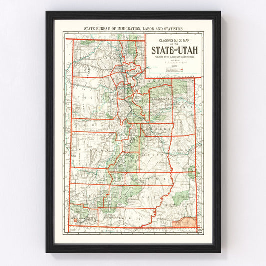 Vintage map of Utah, 1916