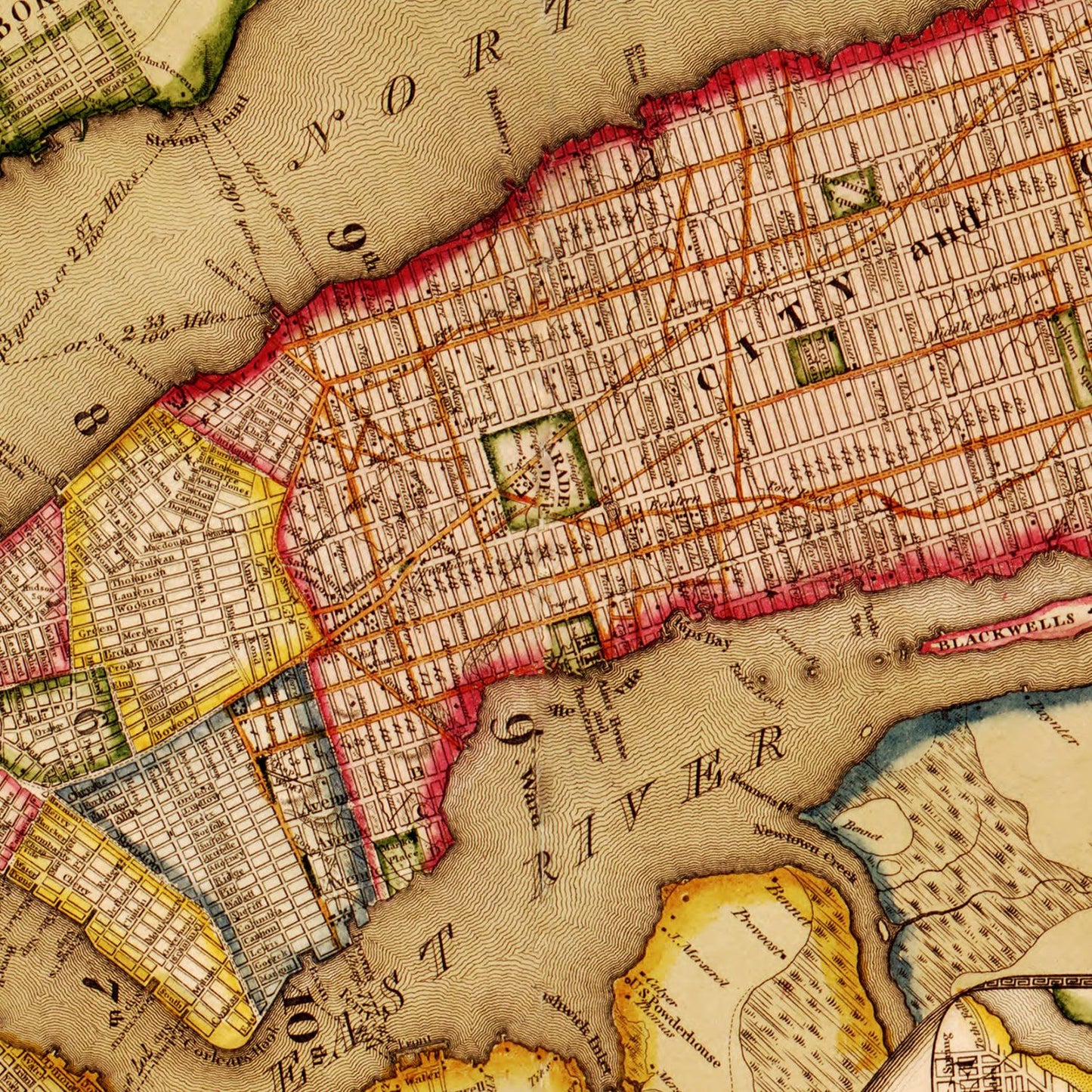 Vintage Map of New York City, New York, 1821