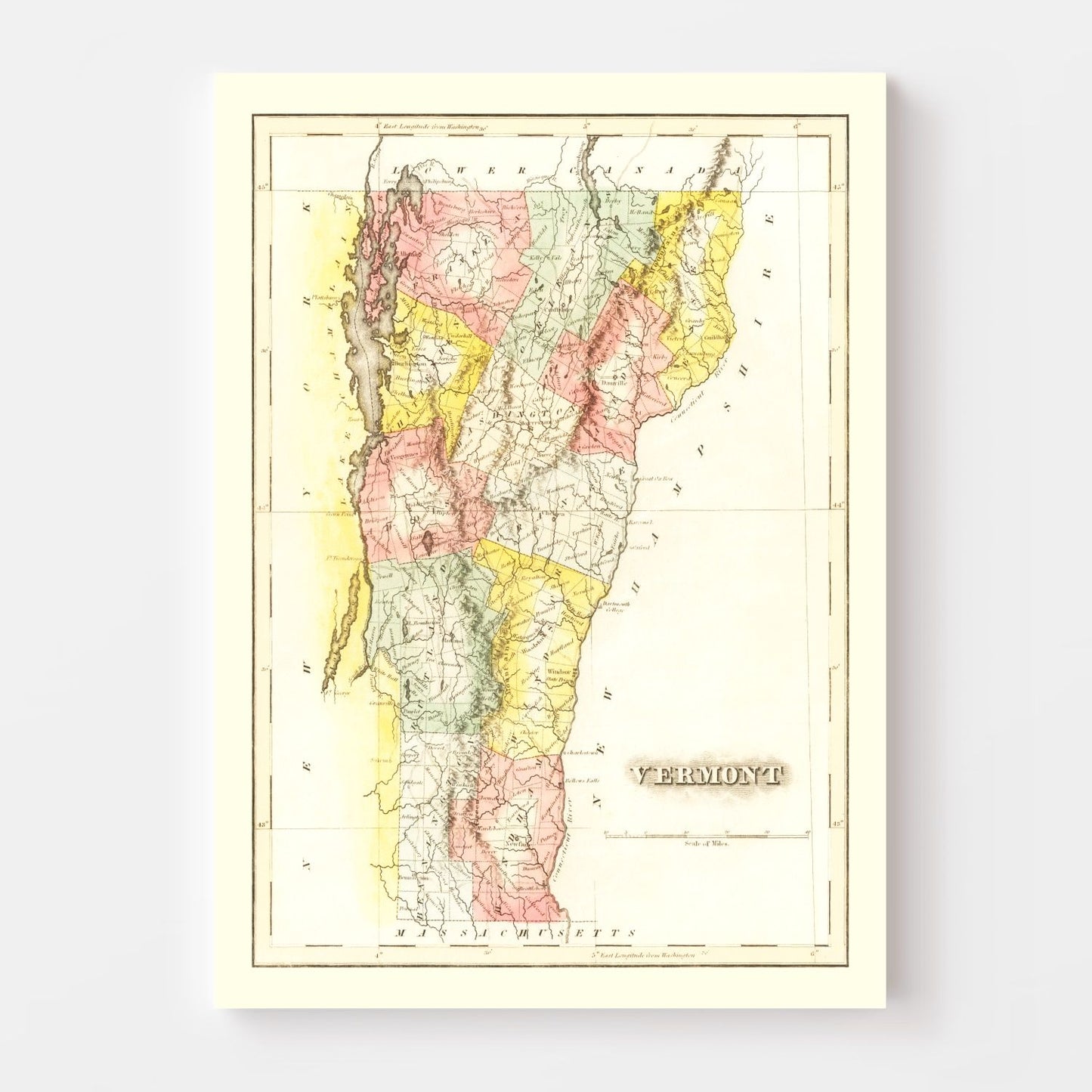 Vintage Map of Vermont, 1823