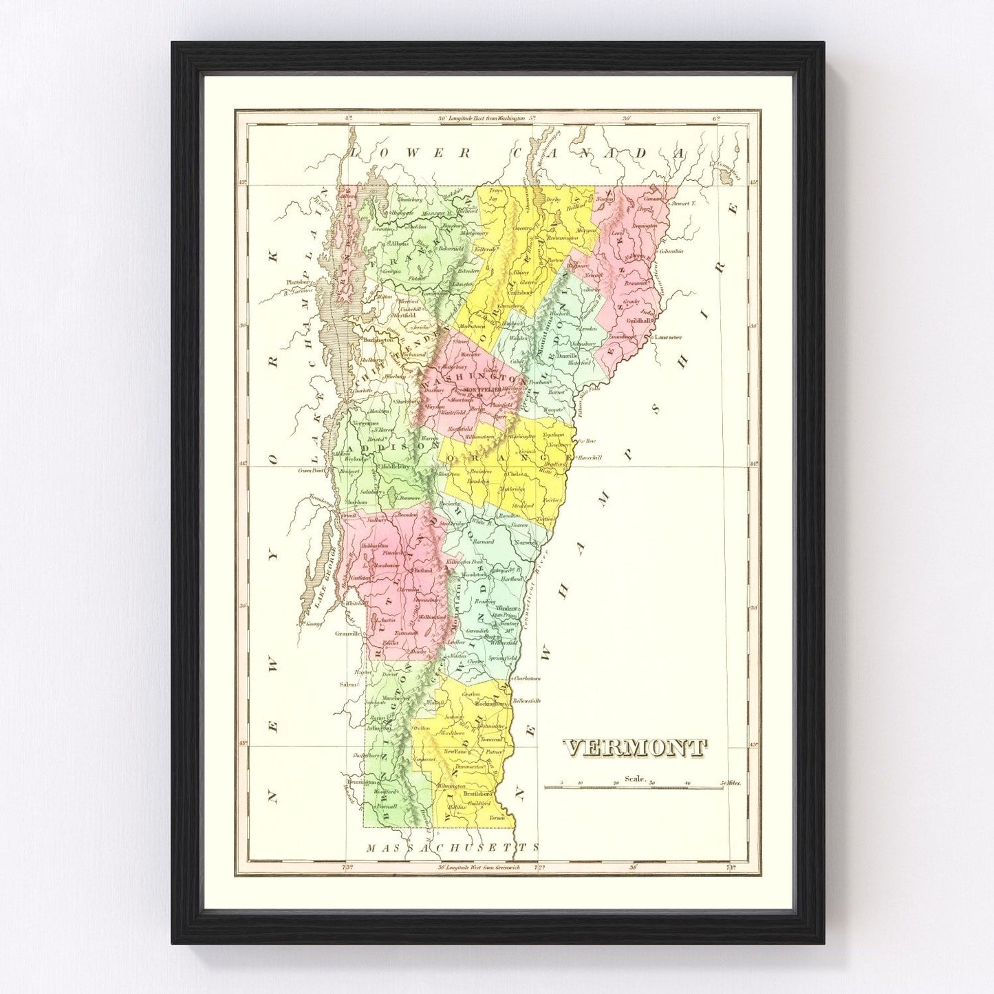 Vintage map of Vermont, 1824