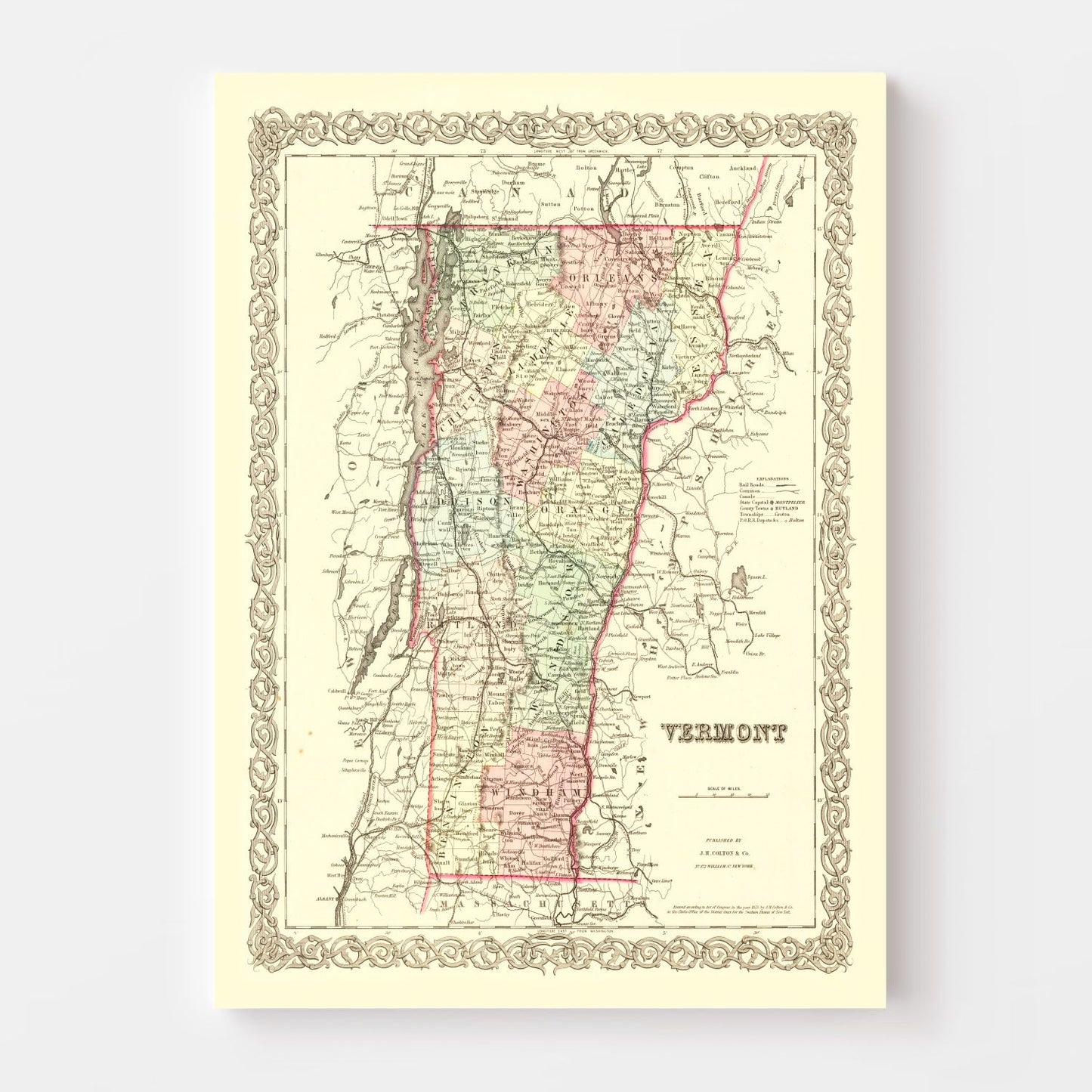 Vintage Map of Vermont, 1855