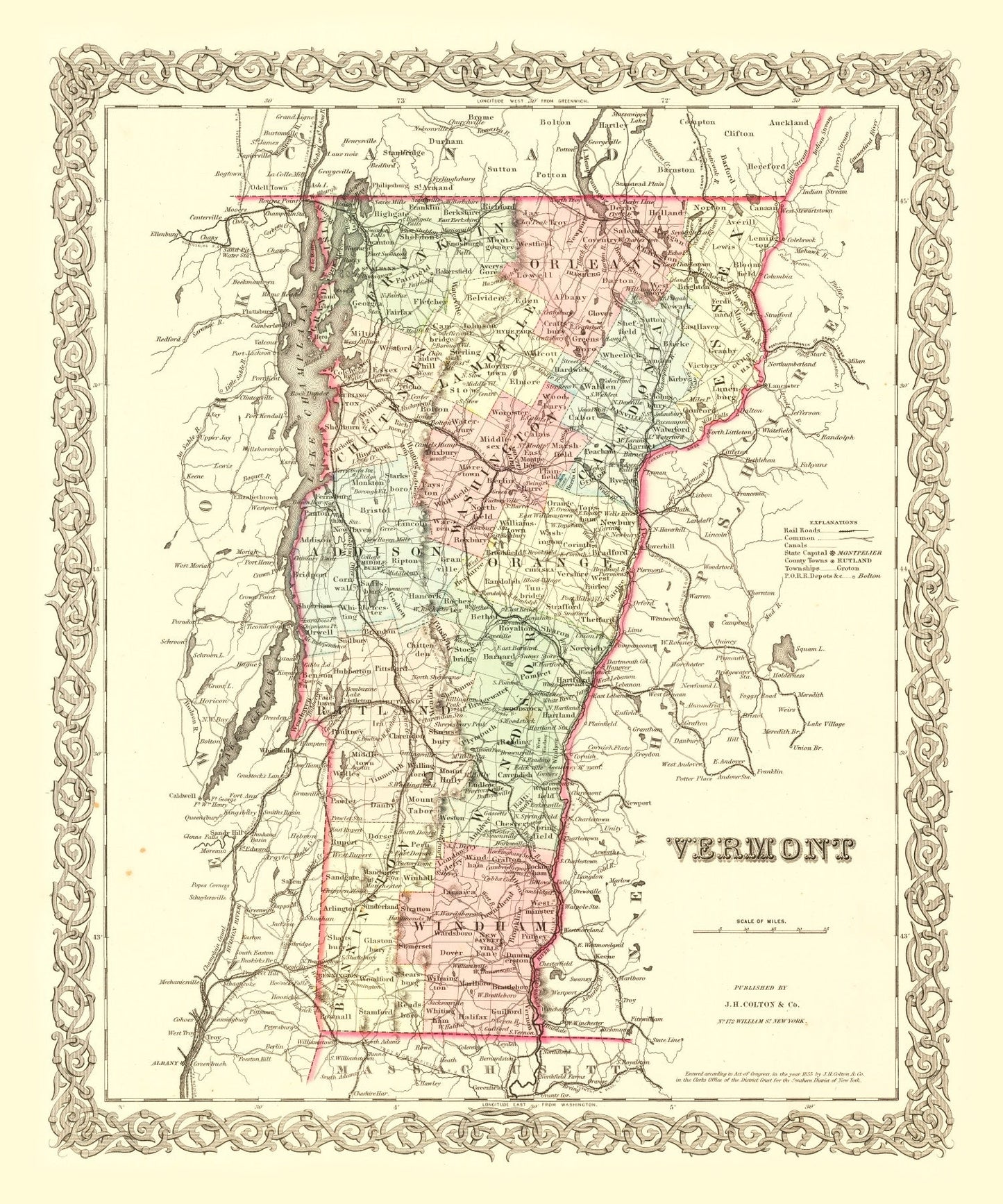 Vintage Map of Vermont, 1855