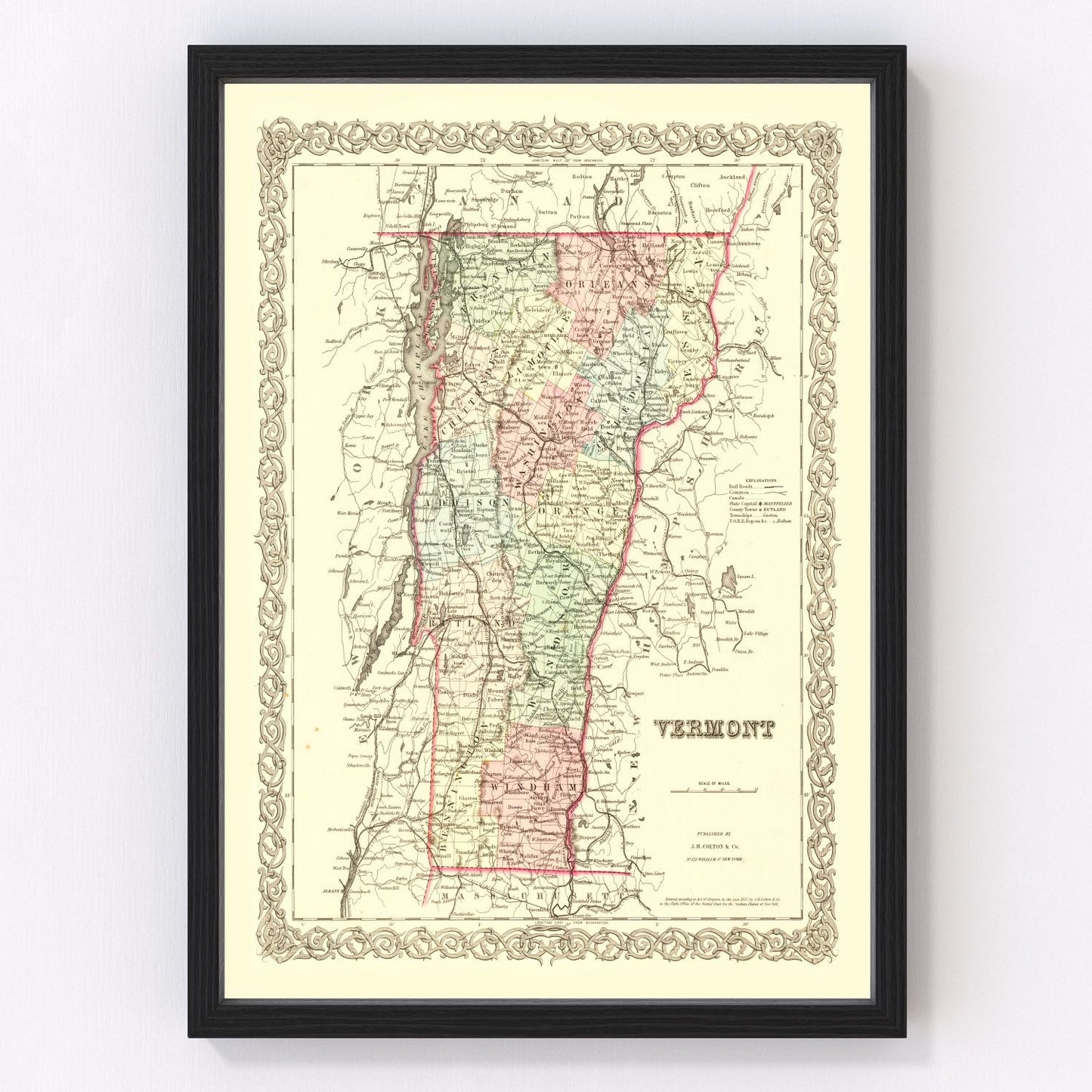 Vintage map of Vermont, 1855