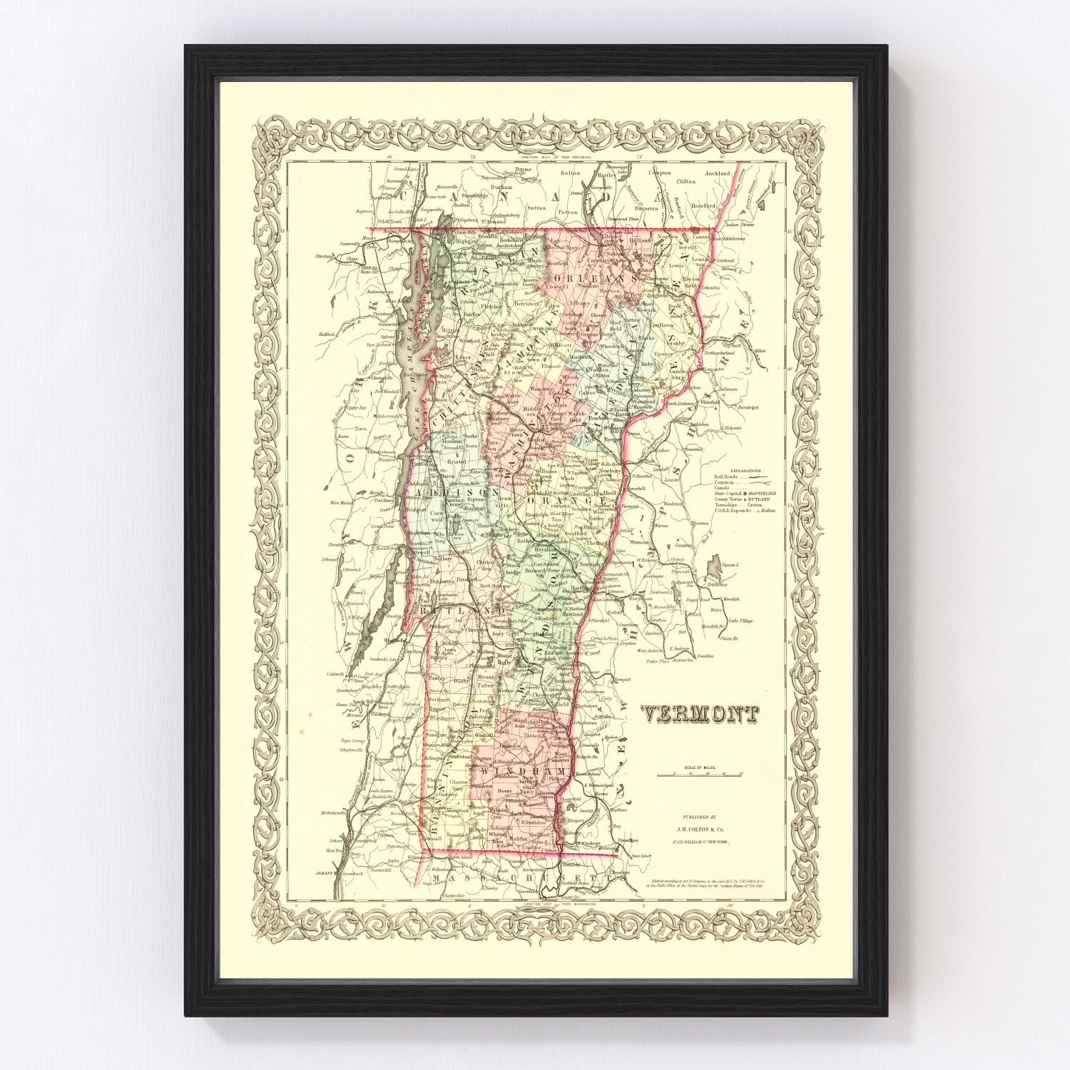 Vintage map of Vermont, 1855