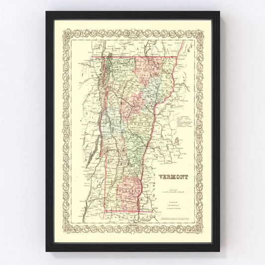Vintage map of Vermont, 1855