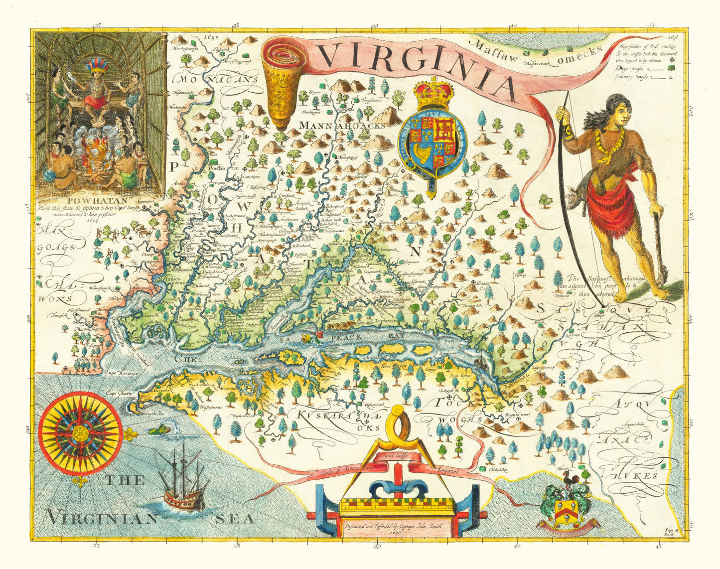 Vintage Map of Virginia, 1612