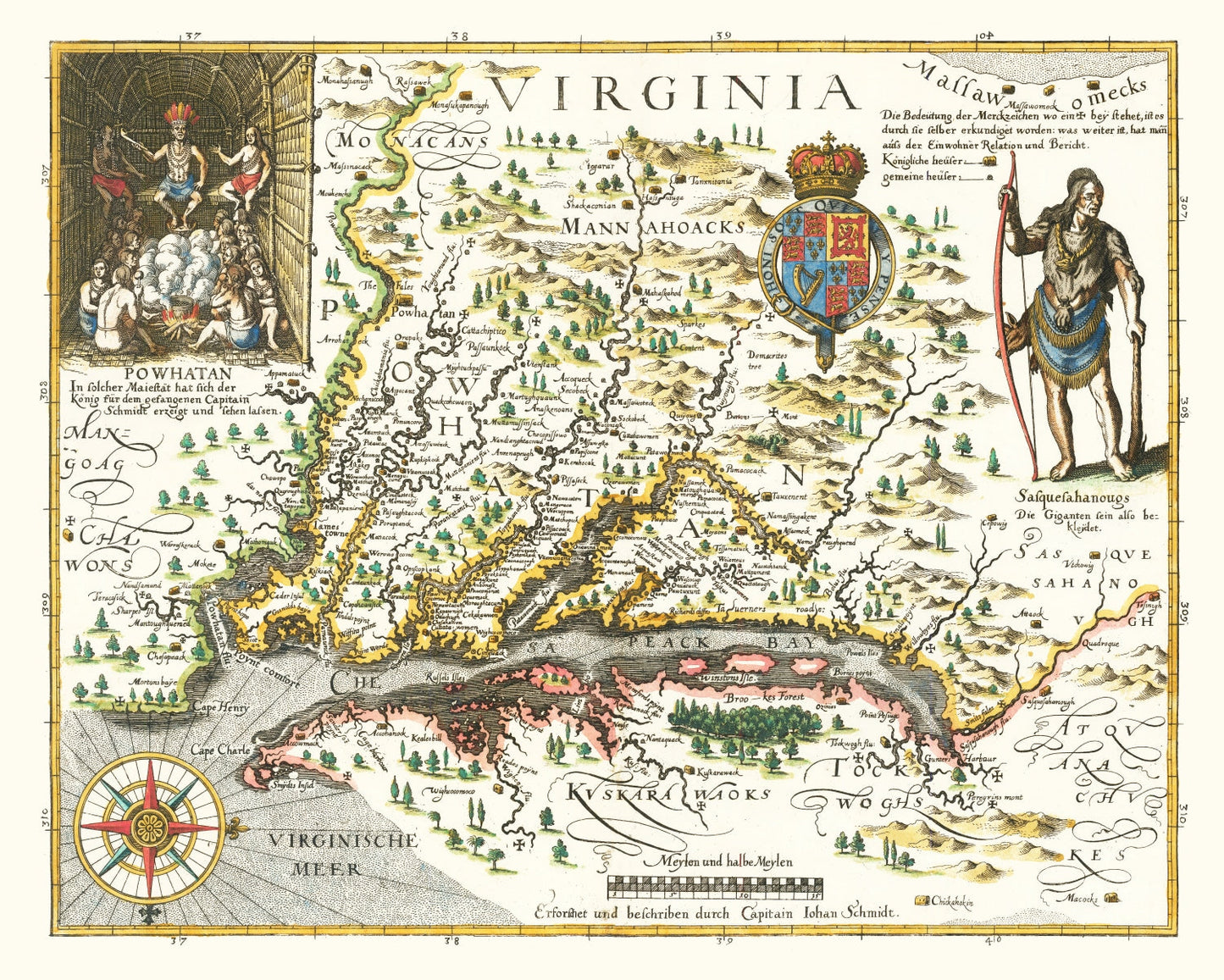 Vintage Map of Virginia, 1627