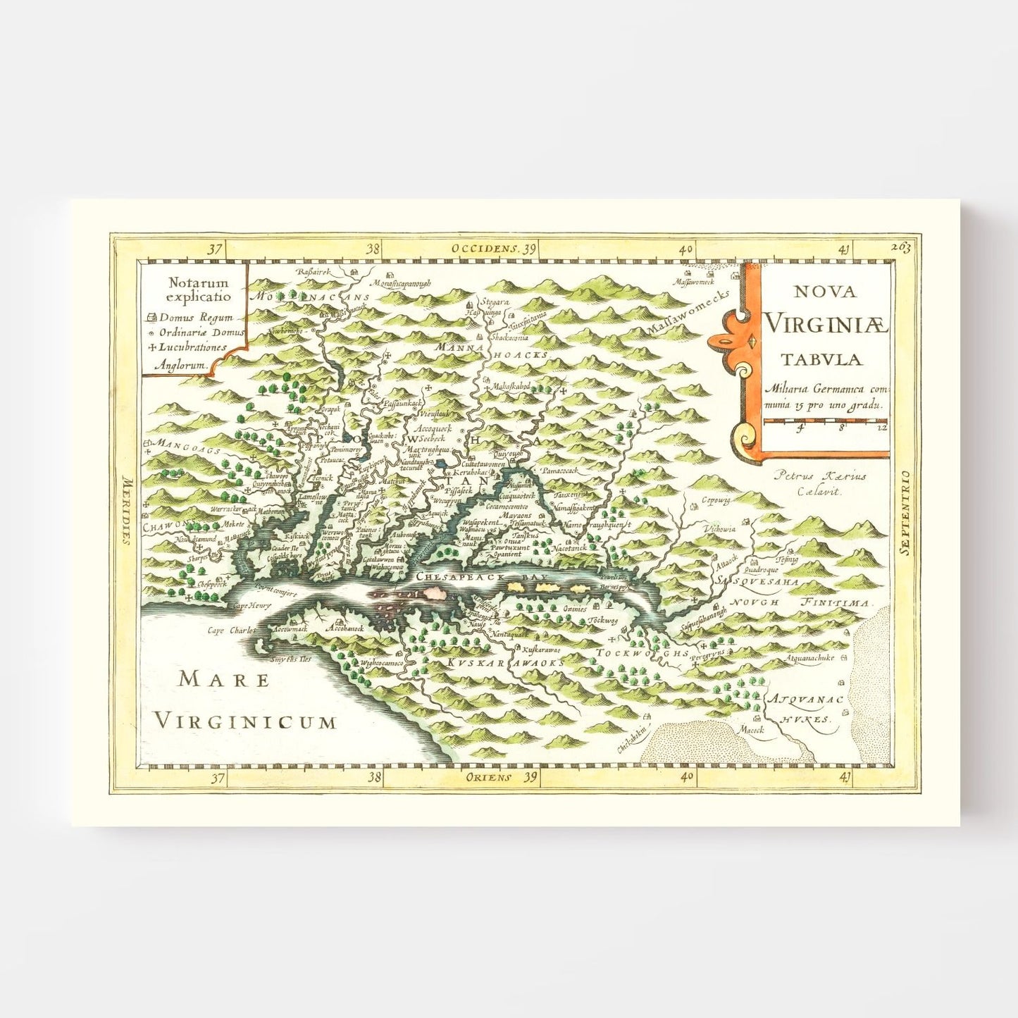 Vintage Map of Virginia, 1630