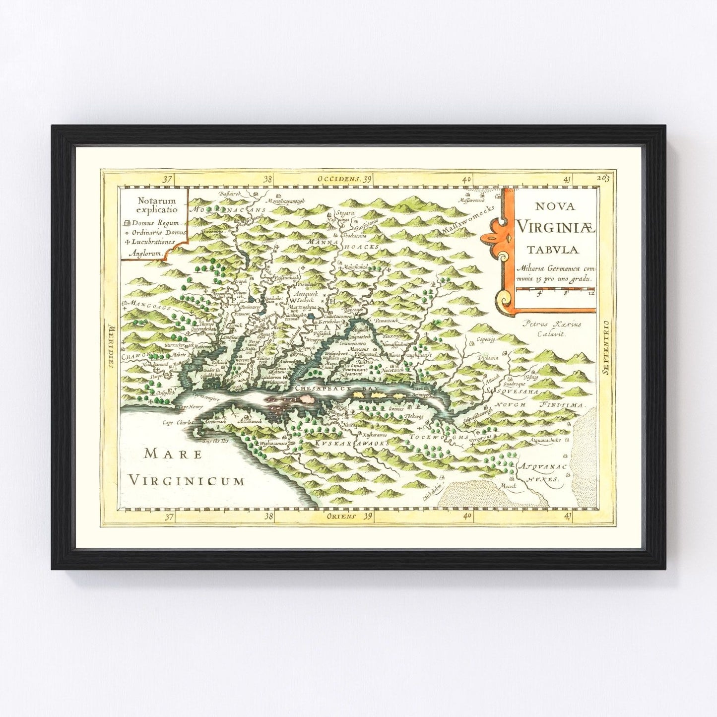 Vintage map of Virginia, 1630, earliest colonial era, digitally restored