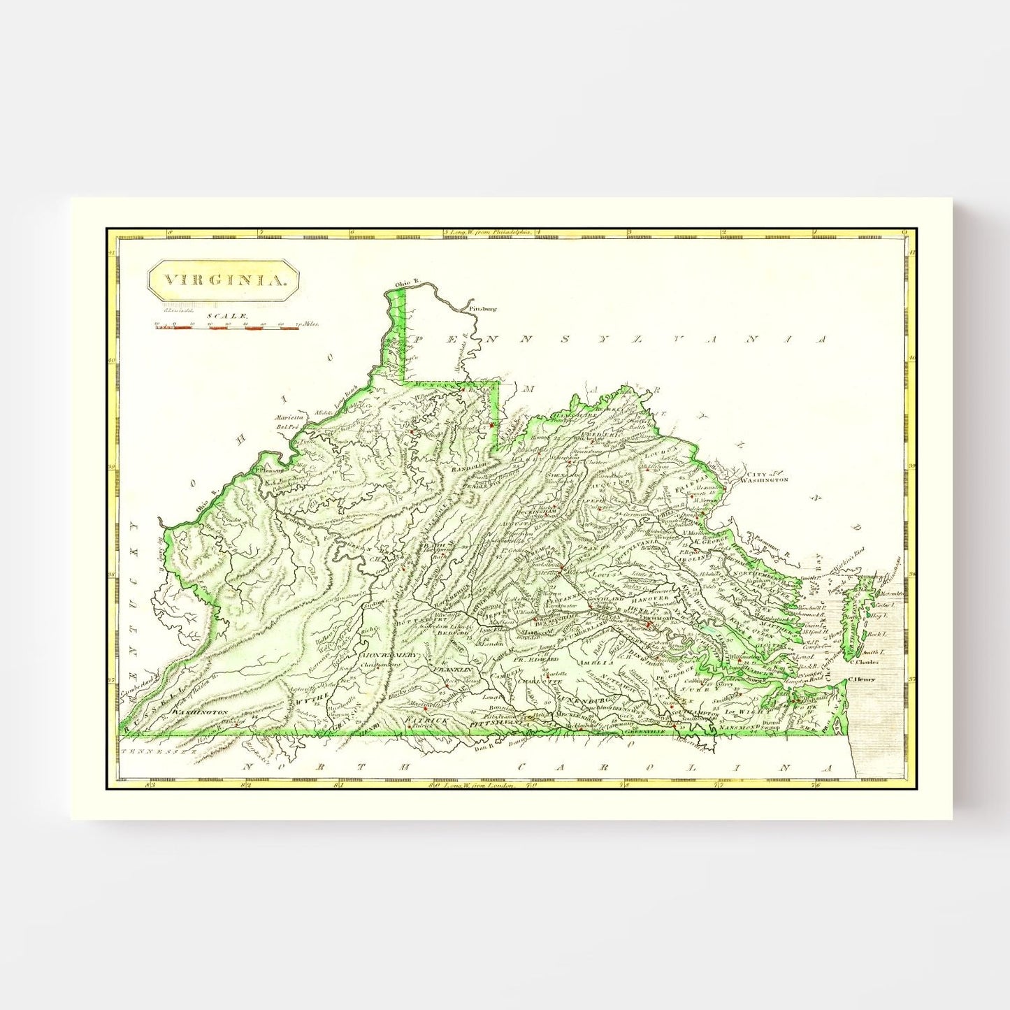 Vintage Map of Virginia, 1804