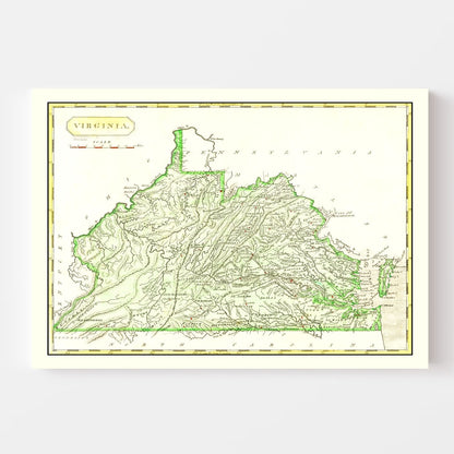 Vintage Map of Virginia, 1804