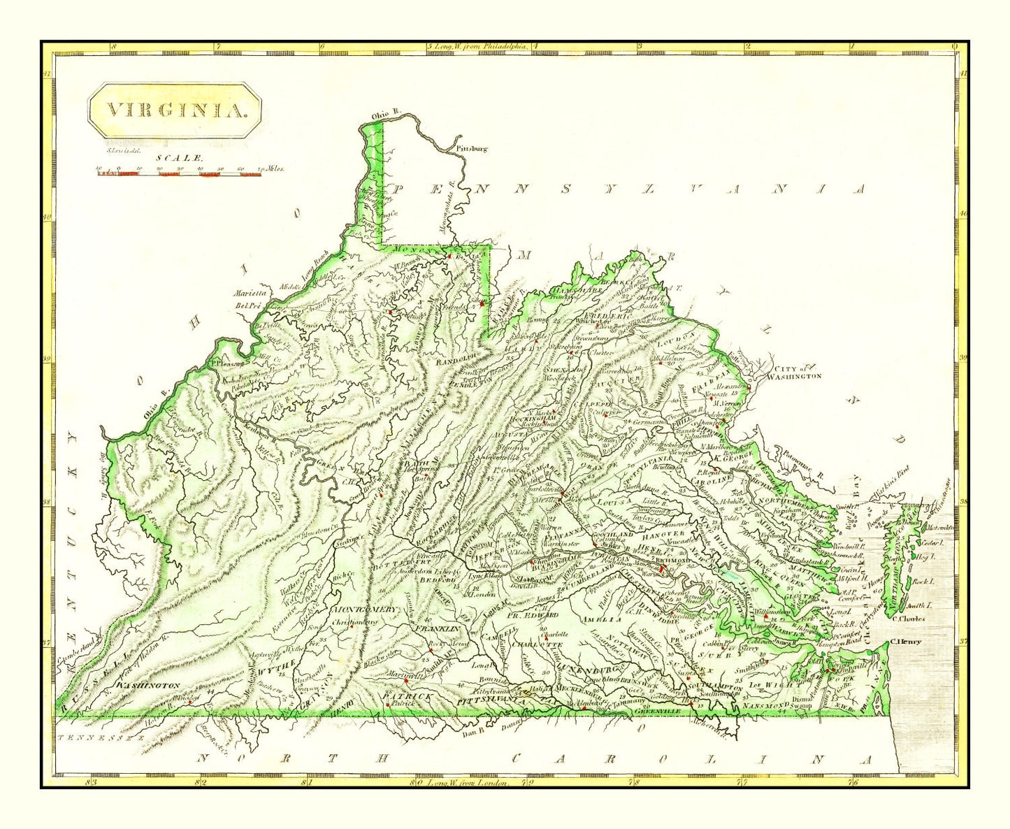 Vintage Map of Virginia, 1804