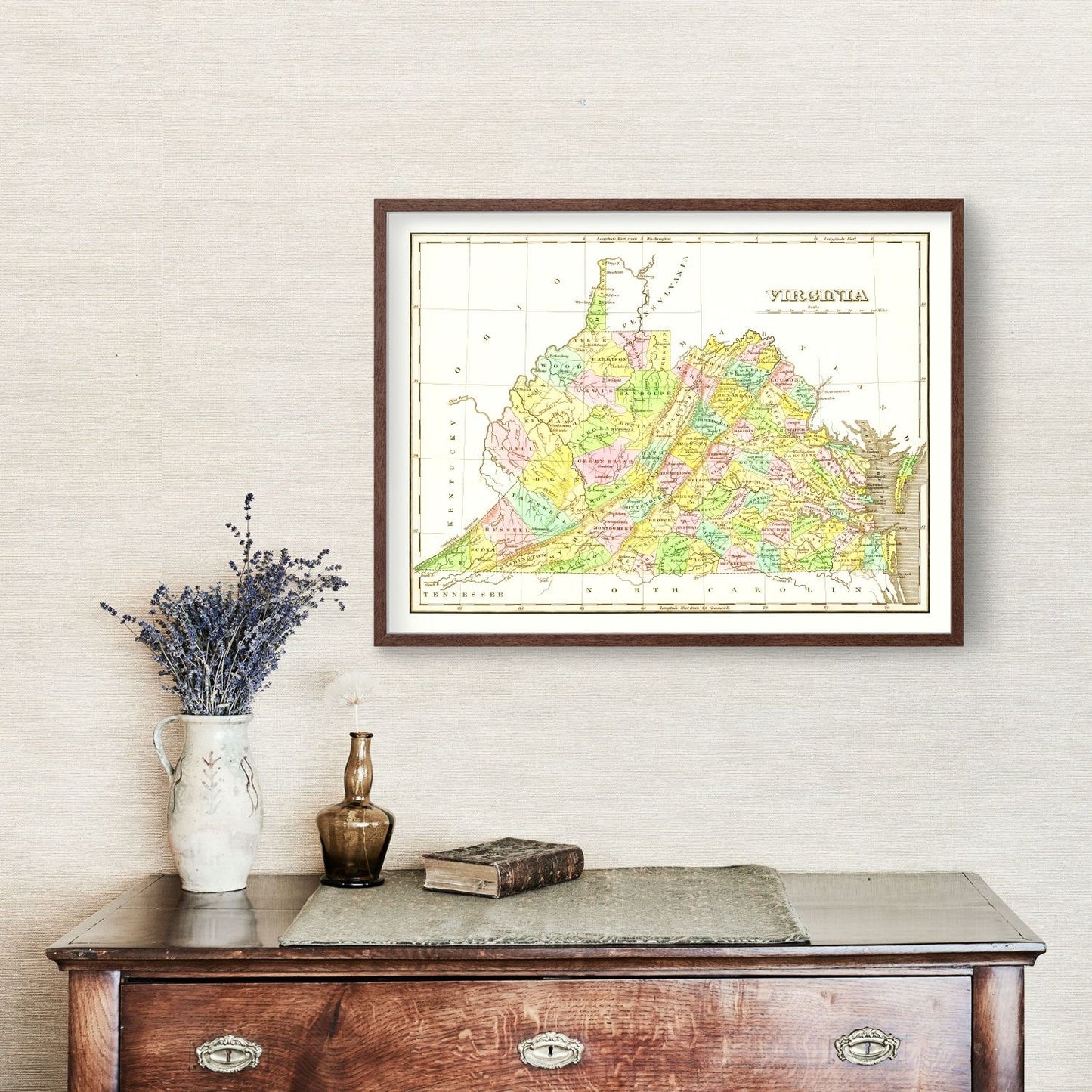 Vintage Map of Virginia, 1824 Wall Art