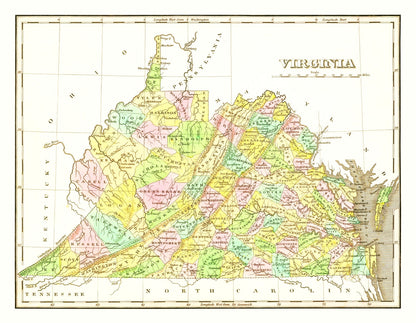 Vintage Map of Virginia, 1824 Wall Art