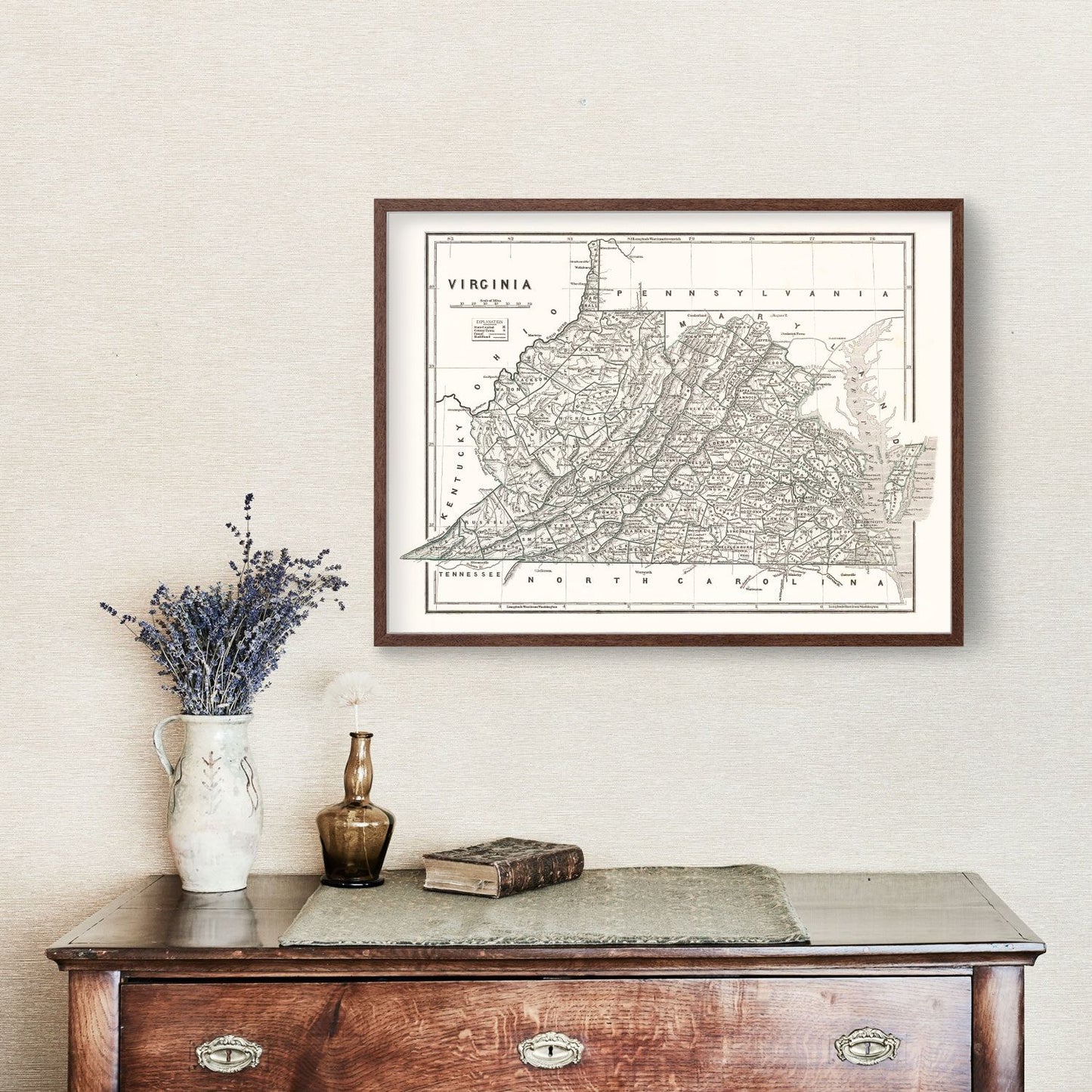 Vintage Map of Virginia, 1842 Wall Art
