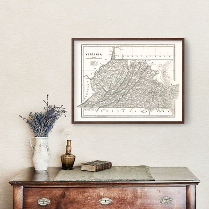 Vintage Map of Virginia, 1842 Wall Art