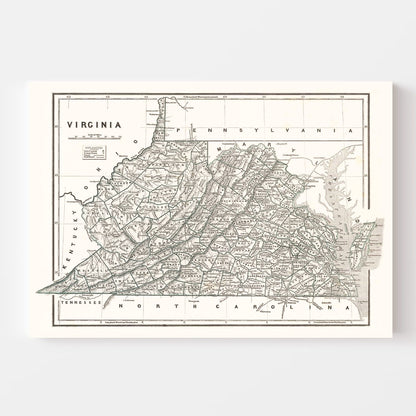Vintage Map of Virginia, 1842 Wall Art