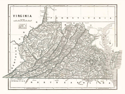Vintage Map of Virginia, 1842 Wall Art