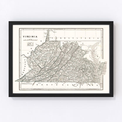 Vintage map of Virginia, 1842, digitally restored wall art