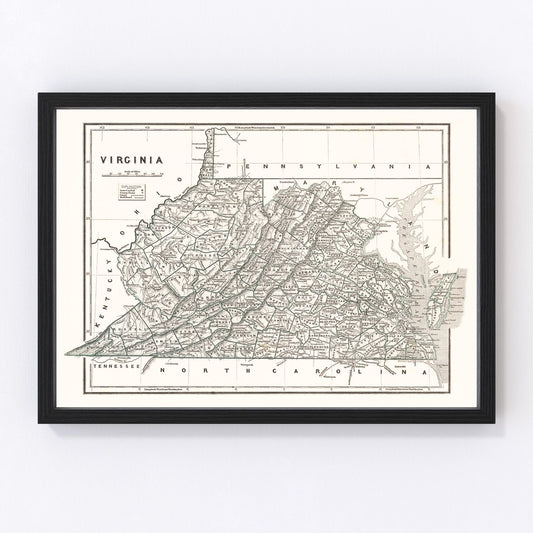 Vintage map of Virginia, 1842, digitally restored wall art