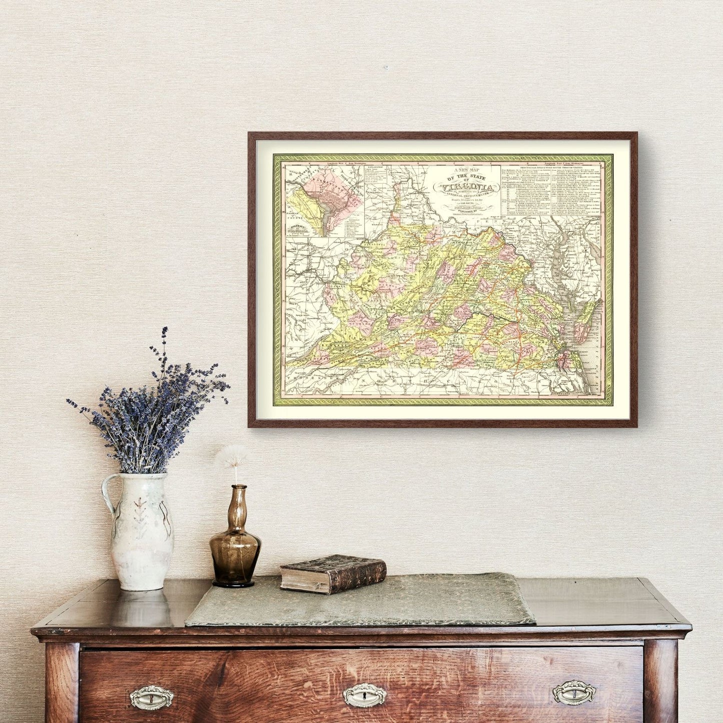 Vintage Map of Virginia, 1854