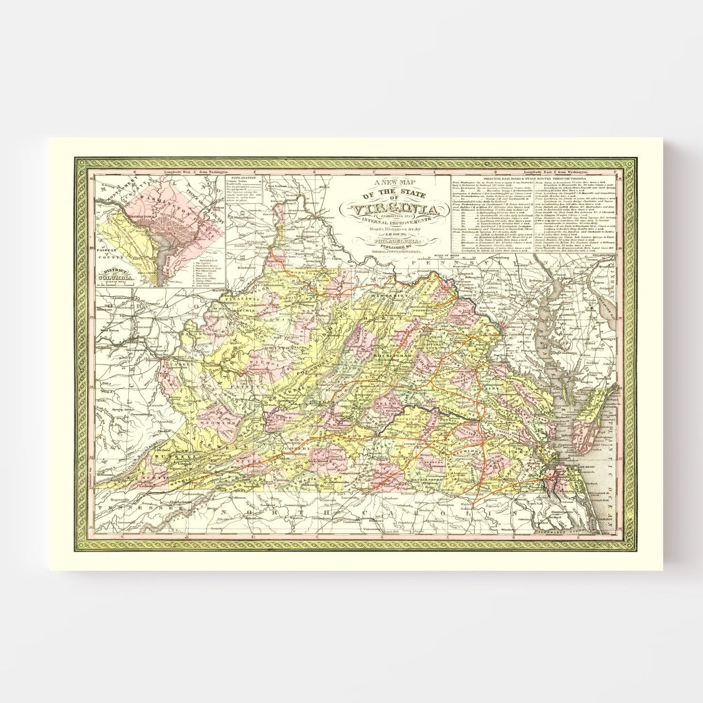 Vintage Map of Virginia, 1854