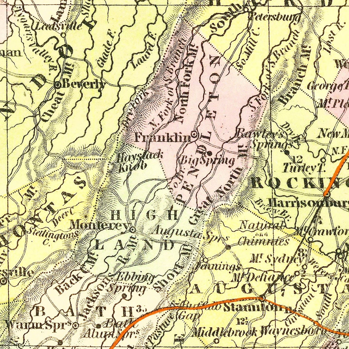 Vintage Map of Virginia, 1854